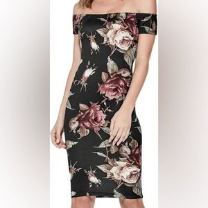GUESS Off-Shoulder Monica Dress, Black, Floral Pattern, Size: Medium, NWOT (PM7)